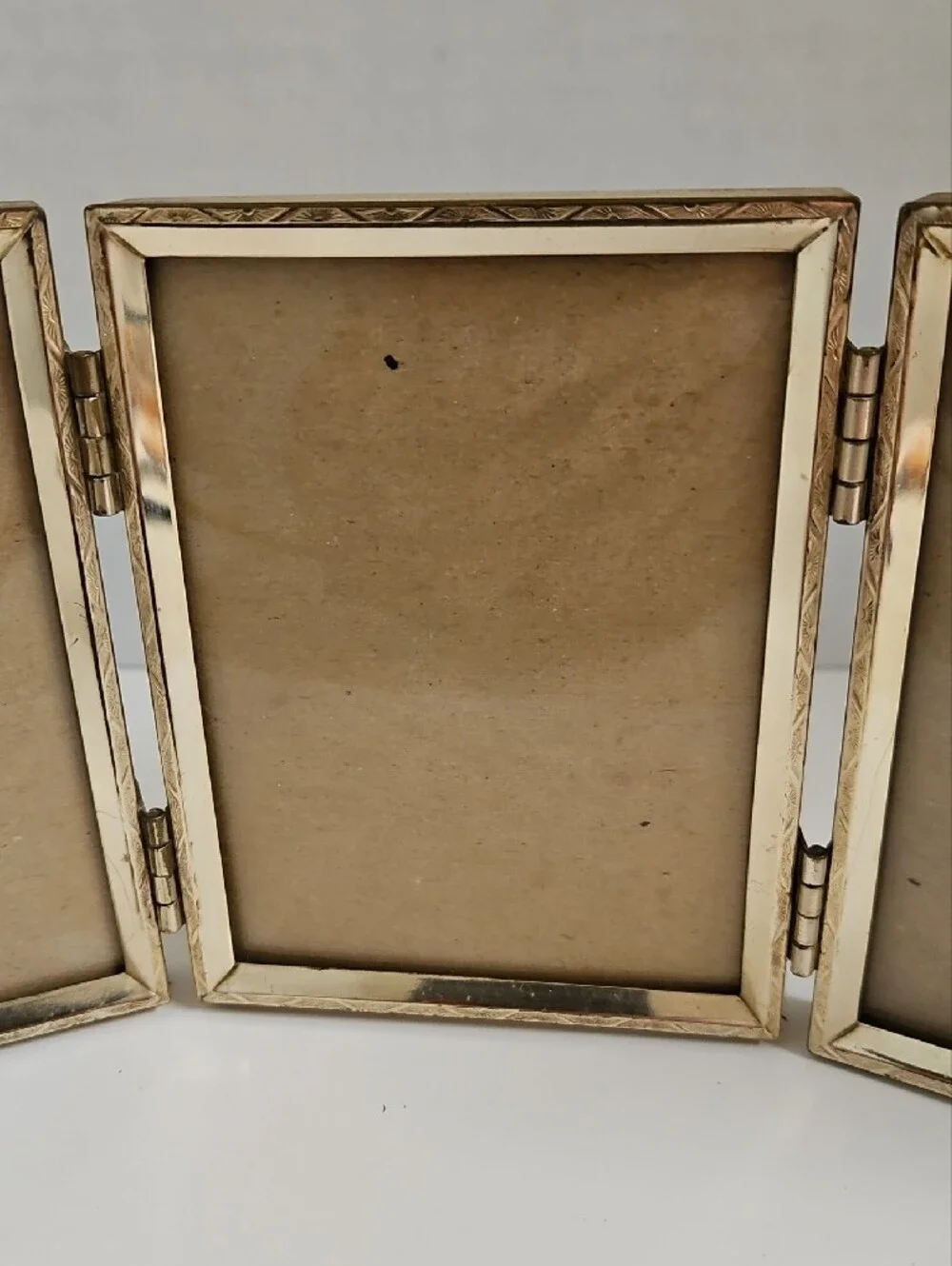 Vintage Triple-Fold Gold Hinged Photo Frame - Gold Finish
